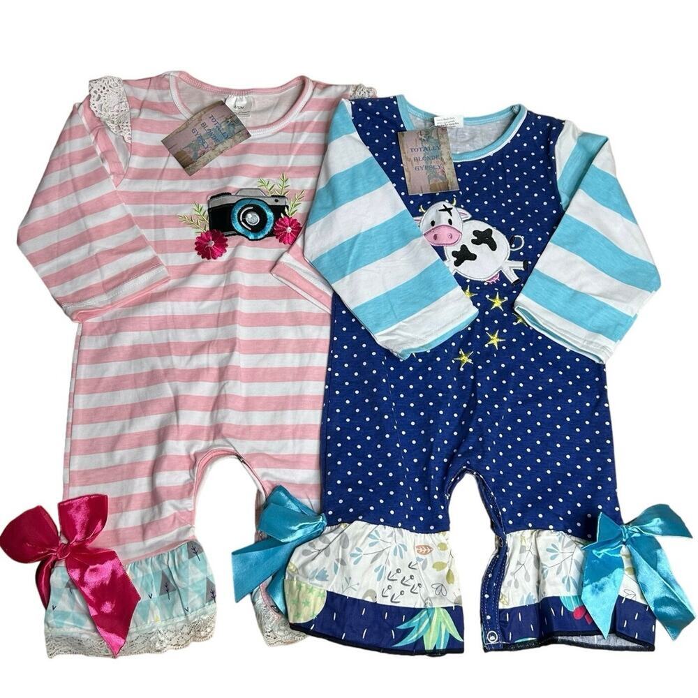 ☆ Lot of 2 NWT Baby Girl Boutique One Piece Sz 6M-12M (AA1-G)